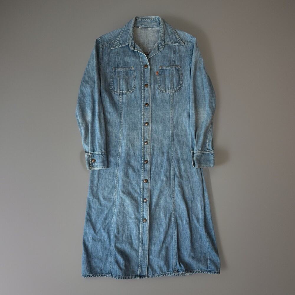 Vintage Levis Orange Tab Denim Dress Women's M Blue 70s Made in USA Western Glam